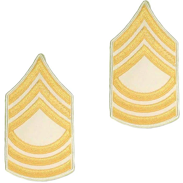 Army Chevron: Master Sergeant - gold embroidered on white, small