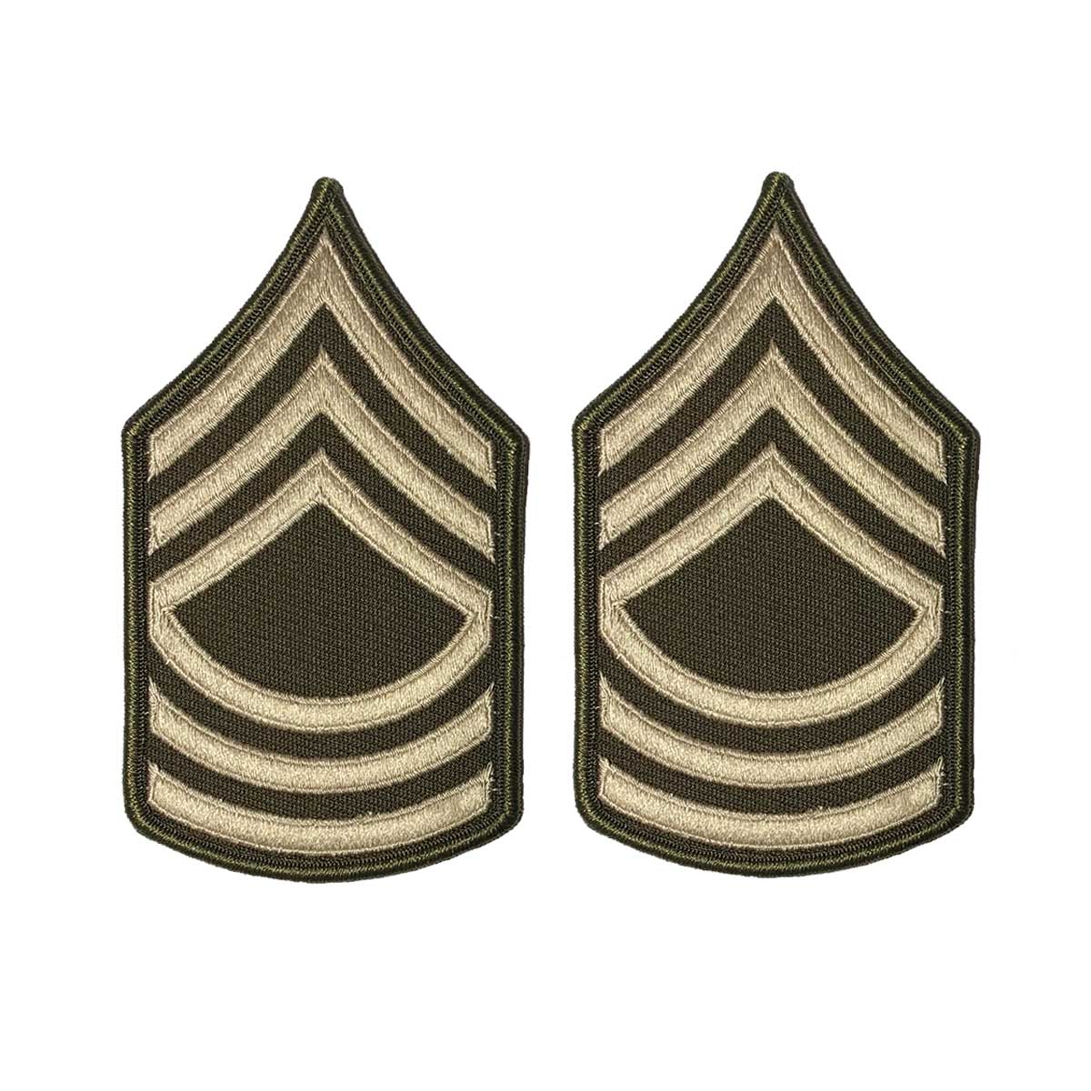 Army Green Service Uniform Chevron: Master Sergeant - embroidered on green, Small