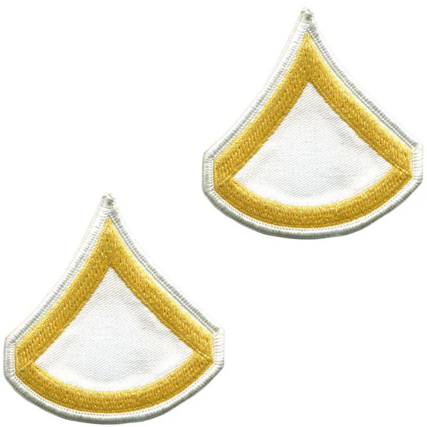 Army Chevron: Private First Class - gold embroidered on white, male