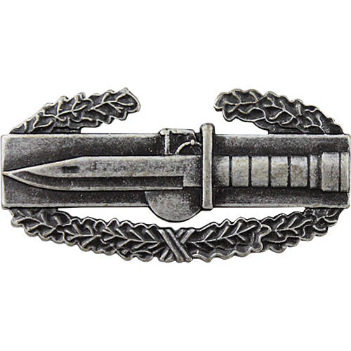 Army Badge: Combat Action First Award - regulation size, silver oxidized