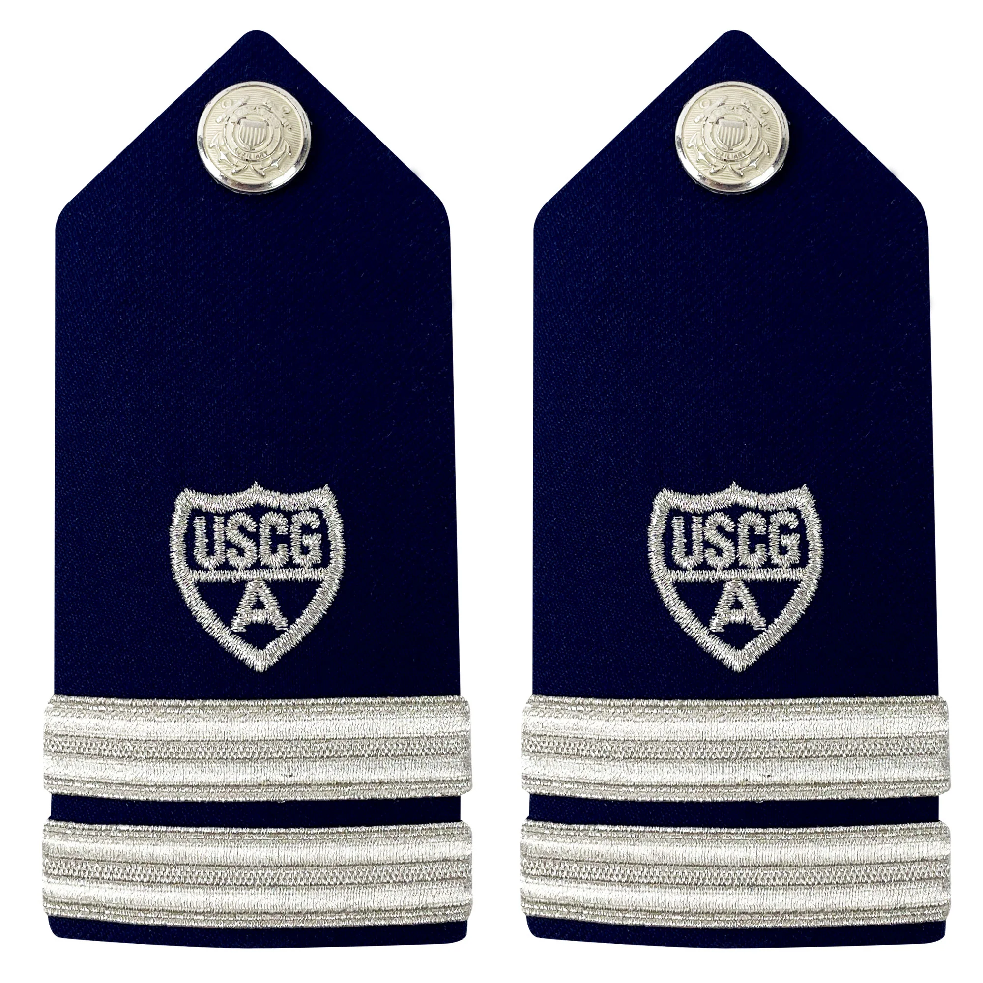 Coast Guard Auxiliary Hard Shoulder Board: FC (2 Stripes & Silver A) - Female