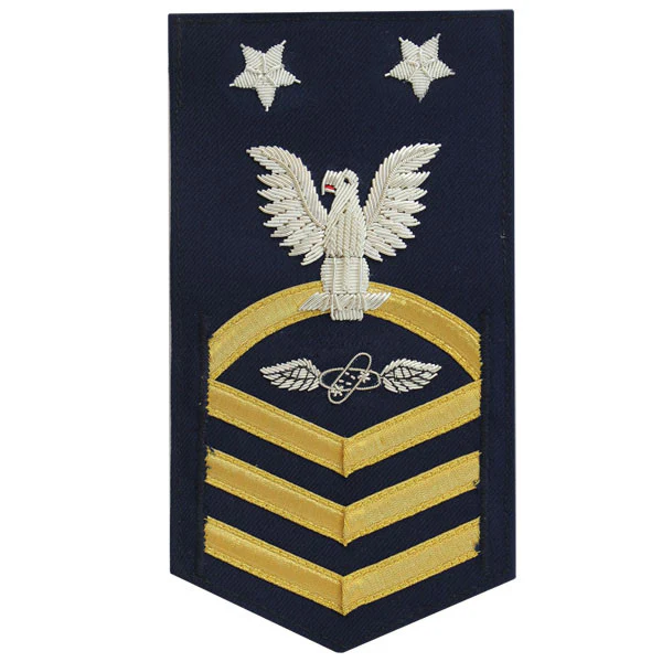 Coast Guard E9 Rating Badge: Avionics Electrical Technician "AET" - blue