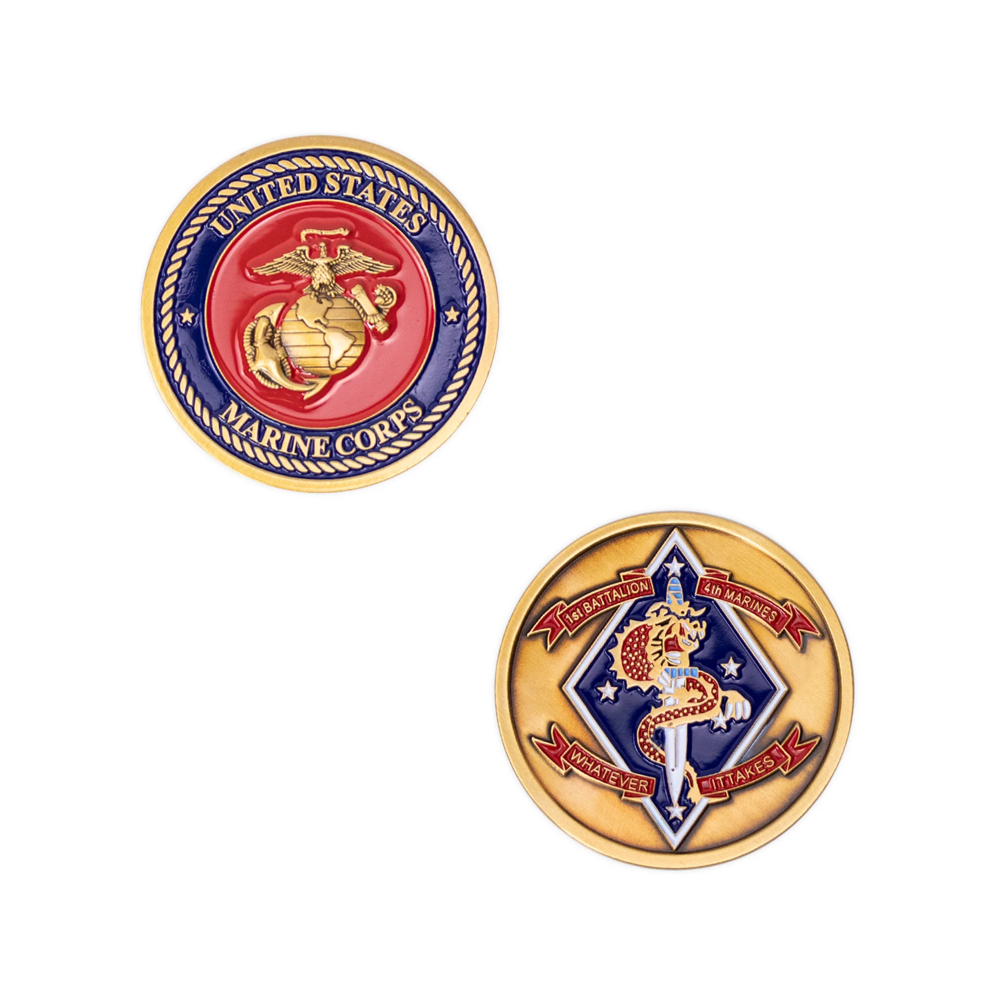 Marine Corps Coin: 1st Battalion 4th Marines - Antique Gold