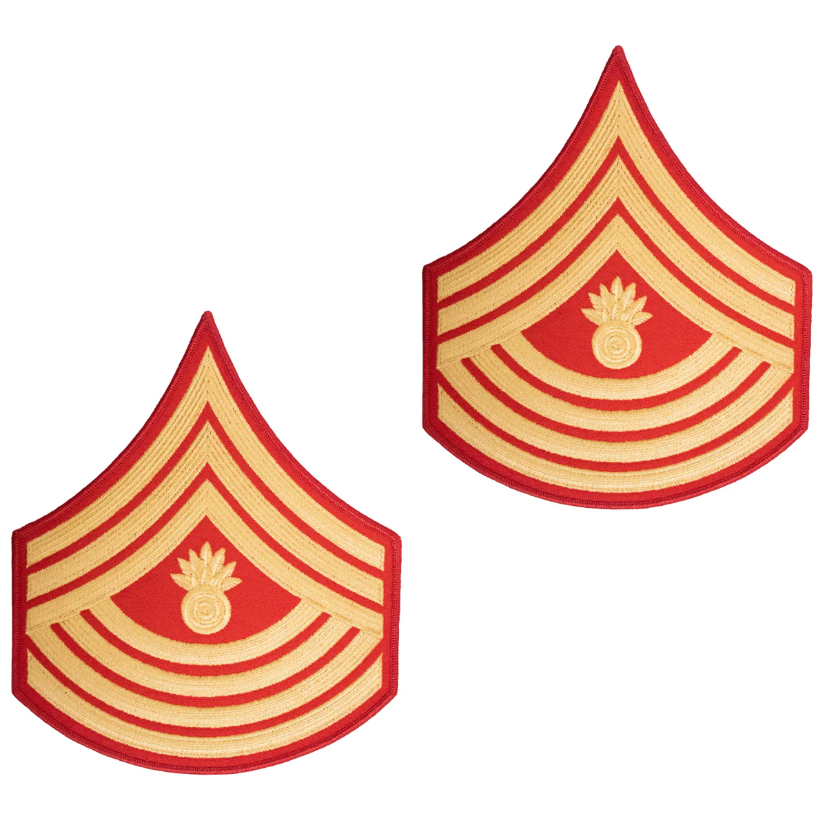 Marine Corps Evening Dress Chevron: Master Gunnery Sergeant- gold embroidered on red - Male