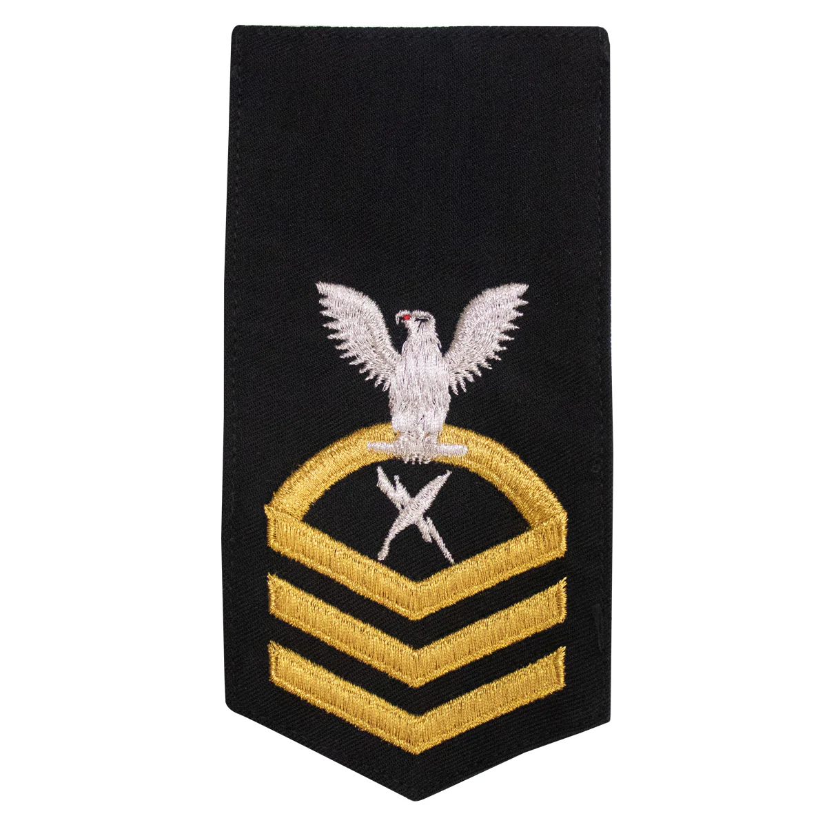 Navy E7 FEMALE Rating Badge: CT Cryptologic Technician - seaworthy gold on blue