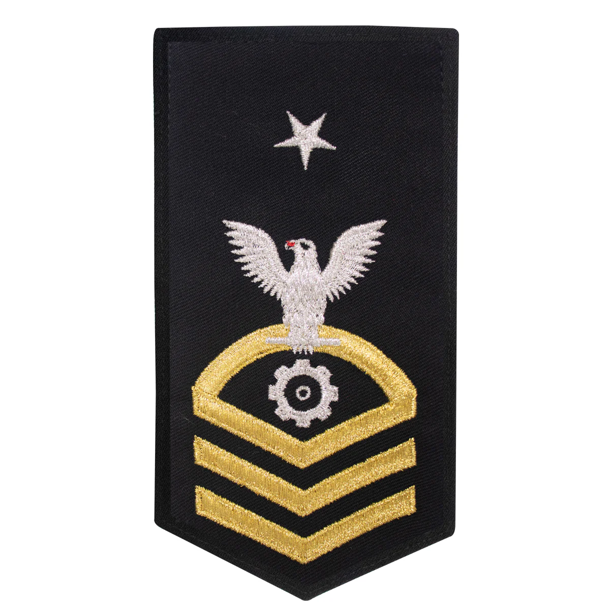 Navy E8 FEMALE Rating Badge: Engineman - seaworthy gold on blue