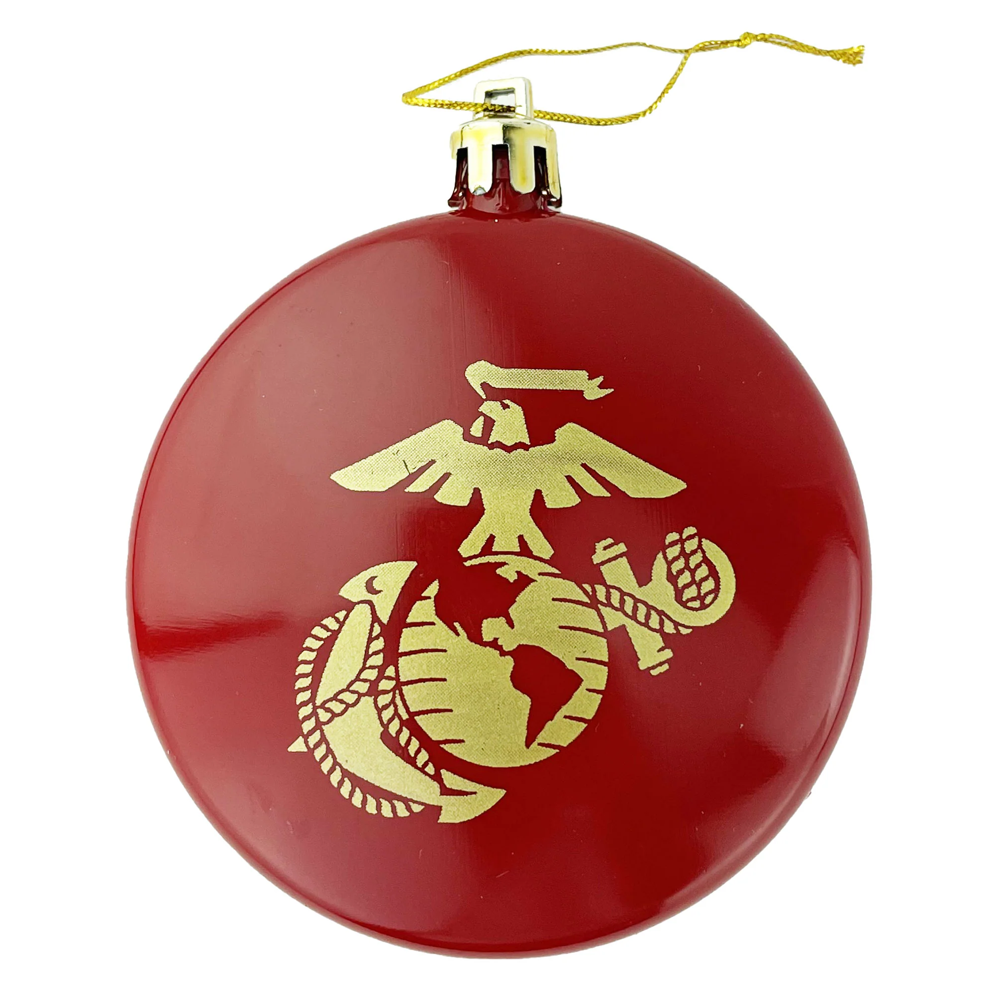 Ornament 3" Flat/Round - Red with Gold USMC Eagle Globe and Anchor