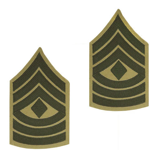 Marine Corps Chevron: First Sergeant - green embroidered on khaki, female