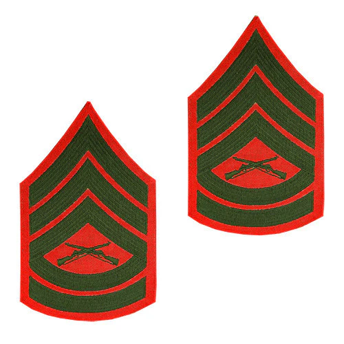 Marine Corps Chevron: Gunnery Sergeant - green embroidered on red, female