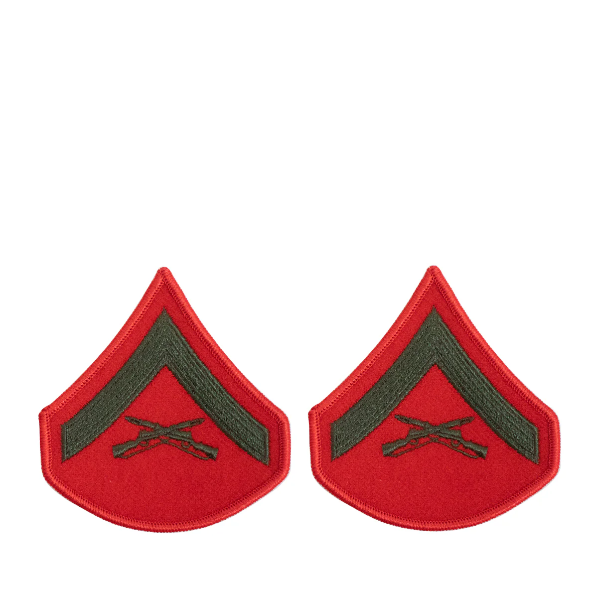 Marine Corps Chevron: Lance Corporal - green embroidered on red, female