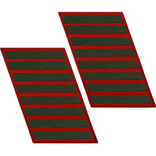 Marine Corps Service Stripe: Male - green embroidered on red, set of 8