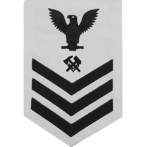 Navy E6 MALE Rating Badge: Hull Maintenance Technician - white