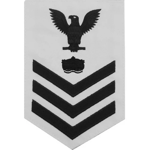 Navy E6 MALE Rating Badge: Mineman - white