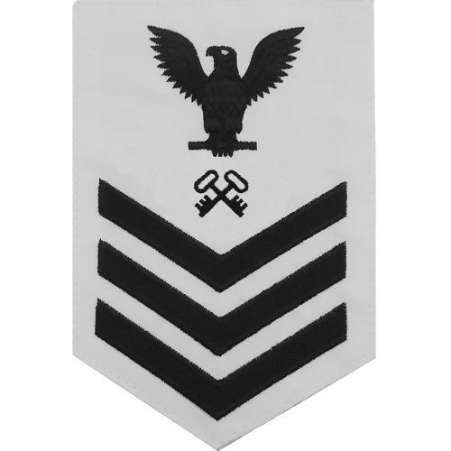 Navy E6 MALE Rating Badge: Logistics - white