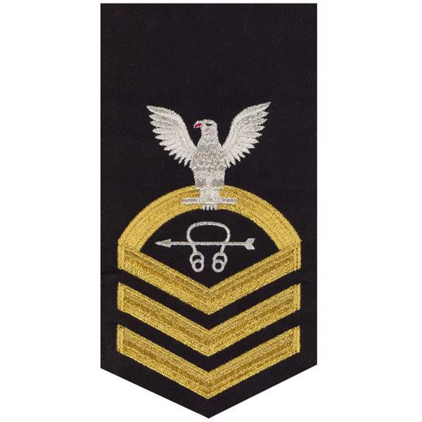 Navy E7 MALE Rating Badge: Sonar Technician - seaworthy gold on blue