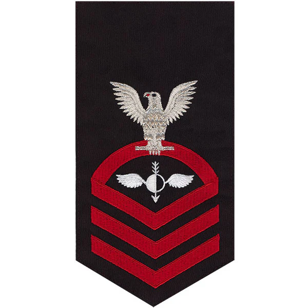 Navy E7 MALE Rating Badge: Aerographer's Mate - seaworthy red on blue