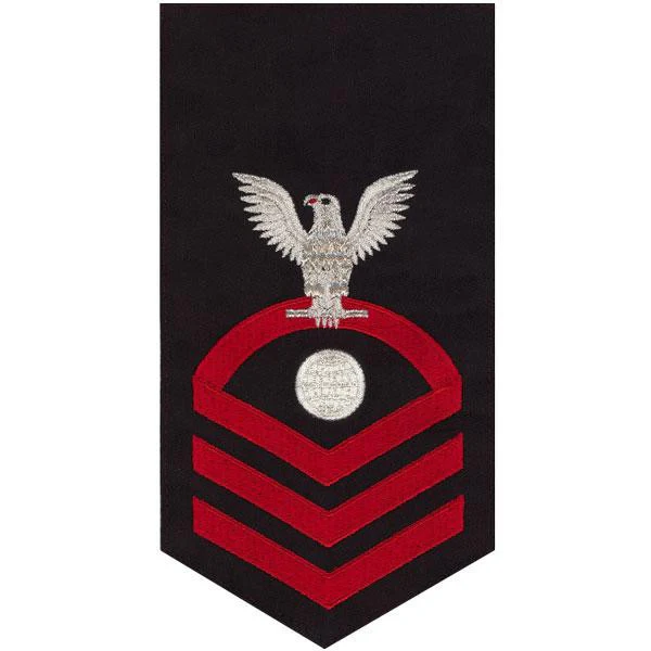 Navy E7 MALE Rating Badge: Electrician's Mate - seaworthy red on blue