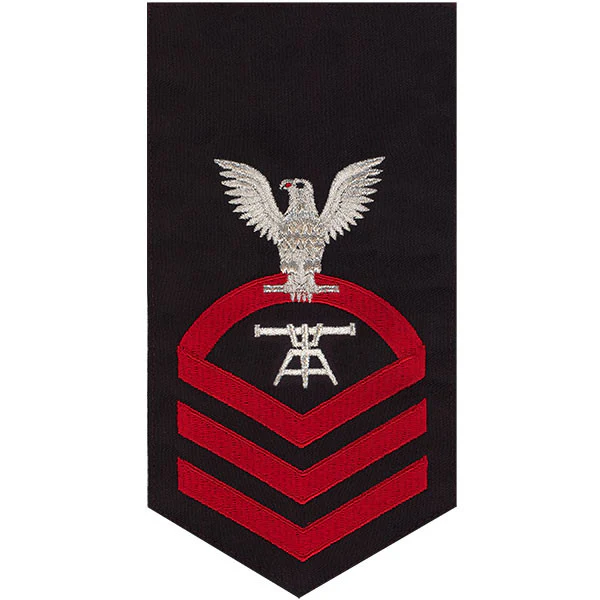 Navy E7 MALE Rating Badge: Fire Control Technician - seaworthy red on blue