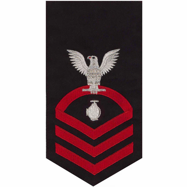 Navy E7 MALE Rating Badge: Utilitiesman - seaworthy red on blue