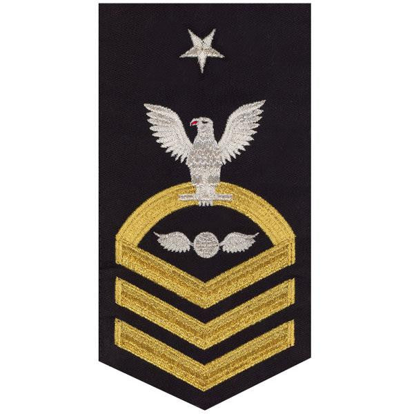 Navy E8 MALE Rating Badge: Aviation Electrician's Mate - seaworthy gold on blue