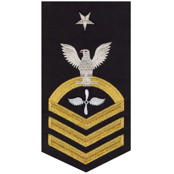 Navy E8 MALE Rating Badge: Aviation Machinist's Mate - seaworthy gold on blue
