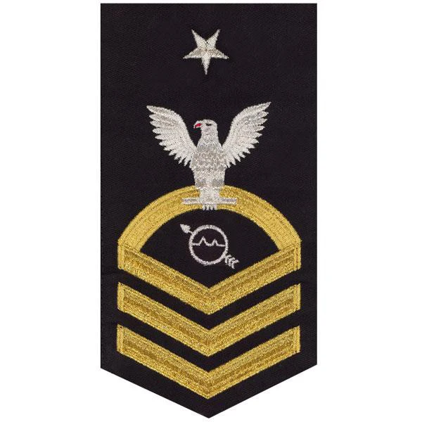 Navy E8 MALE Rating Badge: Operations Specialist - seaworthy gold on blue