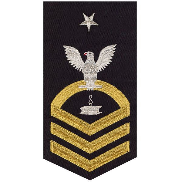 Navy E8 MALE Rating Badge: Steelworker - seaworthy gold on blue