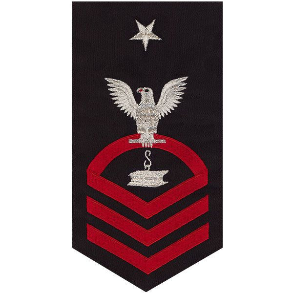 Navy E8 MALE Rating Badge: Steelworker - seaworthy red on blue