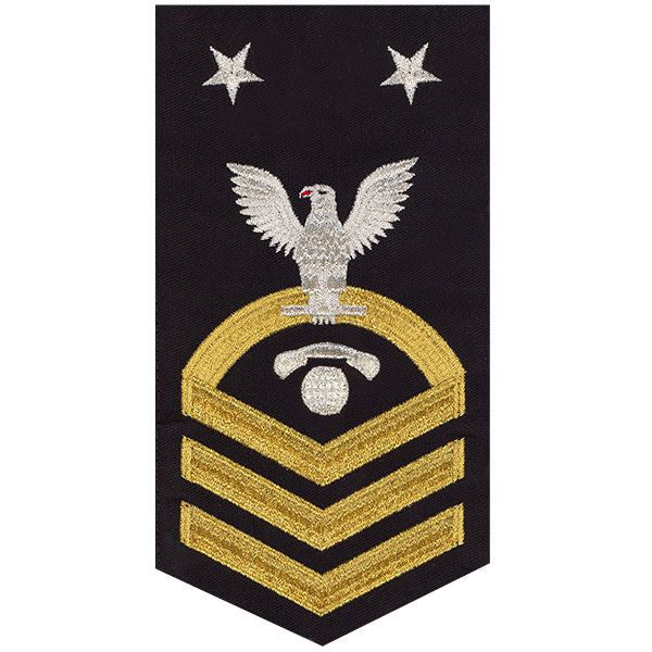 Navy E9 MALE Rating Badge: Interior Communications Electrician - seaworthy gold on blue