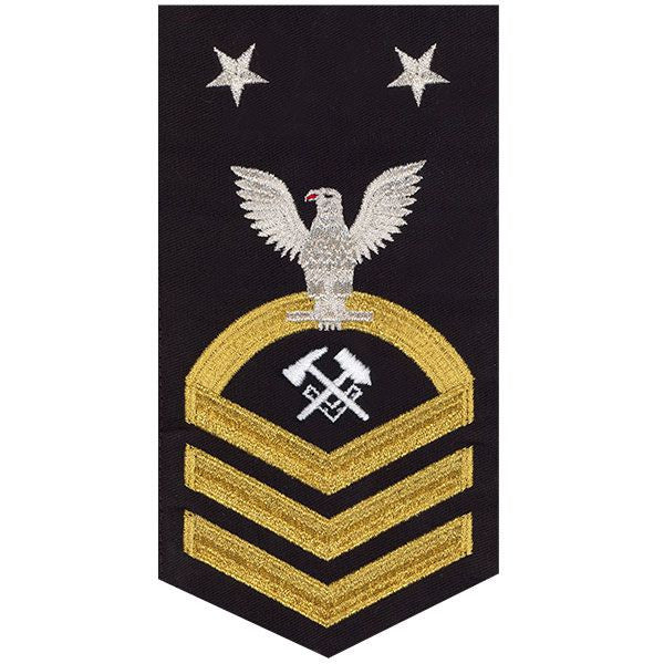 Navy E9 MALE Rating Badge: Hull Maintenance Technician - seaworthy gold on blue