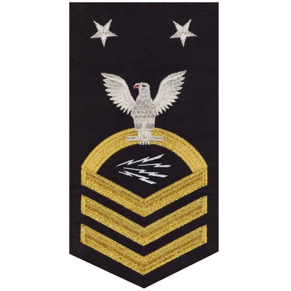 Navy E9 MALE Rating Badge: Information Technician Specialist - seaworthy gold on blue